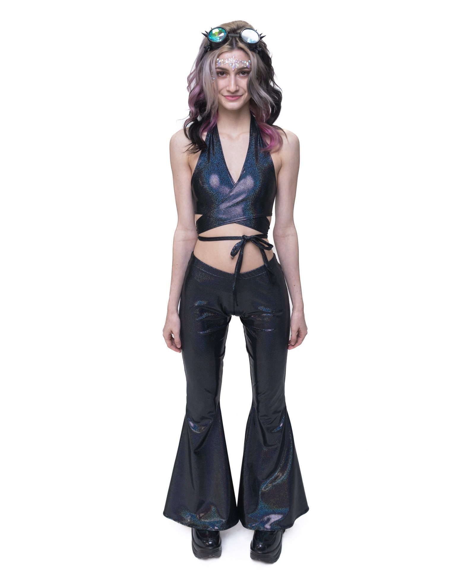Wickelhalter Top: Spandex Krawatte Top, Festival Rave Wear