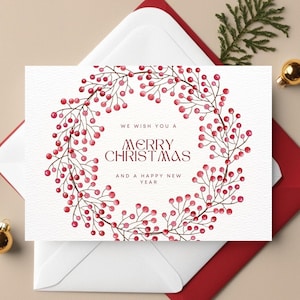 Joyeux Noël carte numérique baies, cartes de Noël imprimables, carte de voeux, cartes de vacances, téléchargement numérique, carte texturée électronique
