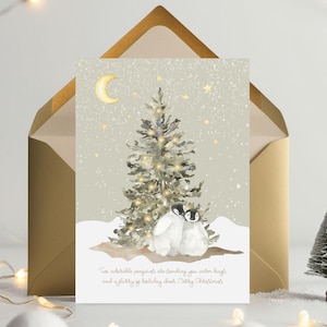Tarjeta navideña digital "Dos pingüinos", tarjetas navideñas imprimibles, tarjetas de felicitación, tarjetas festivas, descarga de tarjetas digitales