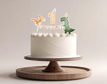 Décoration de gâteau premier anniversaire dinosaure, décoration de fête dinosaure imprimable, modèle modifiable toile