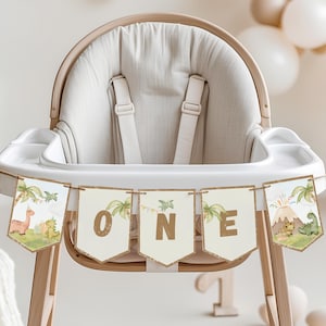 Dinosaur 1st Birthday Banner: Colorful ONE High Chair Decor (Printable Digital Download