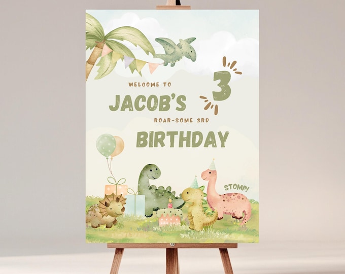 Editable Birthday Dinosaur Welcome Sign Template | Printable Dino Party ...