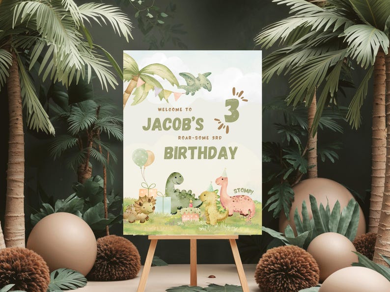 Editable Birthday Dinosaur Welcome Sign Template | Printable Dino Party ...