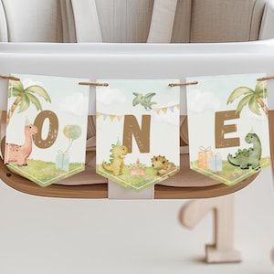 Dinosaur 1st Birthday Banner: Printable High Chair Decor (5x7 inches, Digital Download)