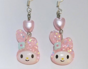 Cute glittery pink bunny kawaii earrings