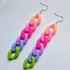 Rainbow chain earrings, pastel colours