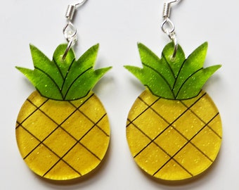 Glittery pineapple fruit earrings