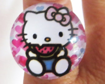 Cute kitty with watermelon dome ring