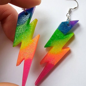 Neon rainbow glitter lightning flash earrings image 2
