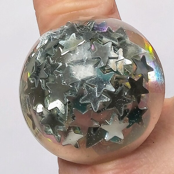 Grande bague boule à facettes en argent scintillant, étoiles scintillantes