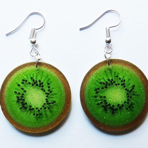 Glittery Kiwi Fruit Earrings Etsy