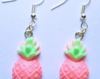 Pink pineapple fruit earrings