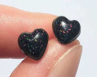 Black glittery sparkle heart stud earrings