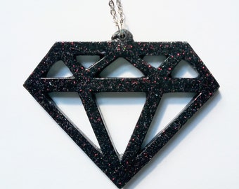 Black glitter diamond shape necklace