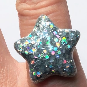 Silber reflektierender Glitzer Stern Ring