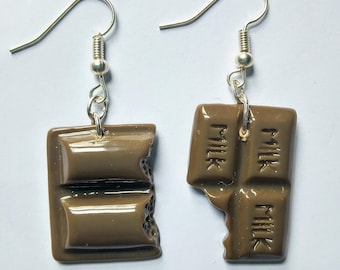 Chocolate bar with bite earrings