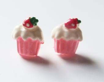 Strawberry cream cupcake stud earrings