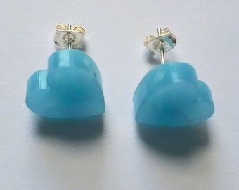 Glittery sparkle blue heart stud earrings