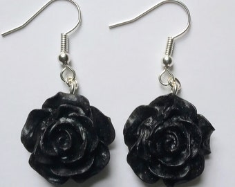 Black rose earrings