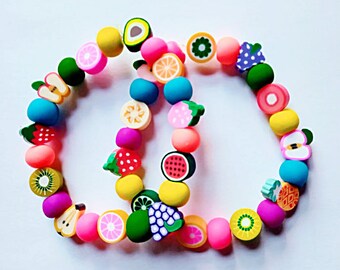 Fruit theme beaded bracelet duo