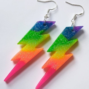 Neon rainbow glitter lightning flash earrings image 1