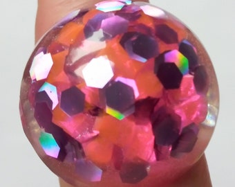 Pink disco ball shimmering glitzy bubble ring