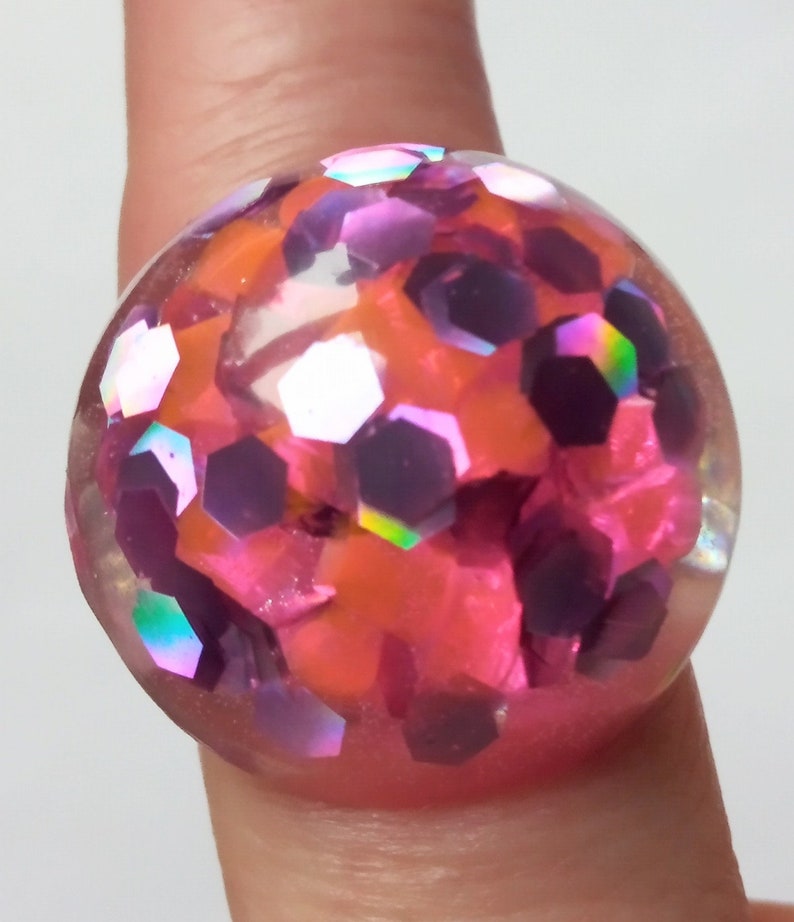 Pink disco ball shimmering glitzy bubble ring image 1