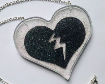 Sparkling glitter broken heart necklace