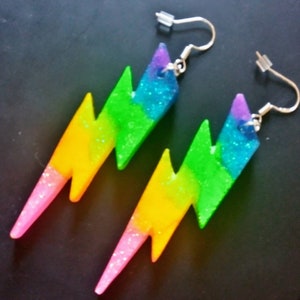 Neon rainbow glitter lightning flash earrings image 7