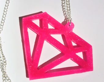 Neon pink glitter disco gem necklace