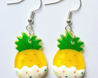 Glittery iced pineapple fruit earrings