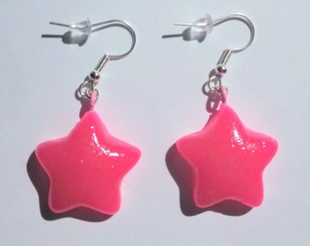 Pink glossy glitter sparkle star earrings