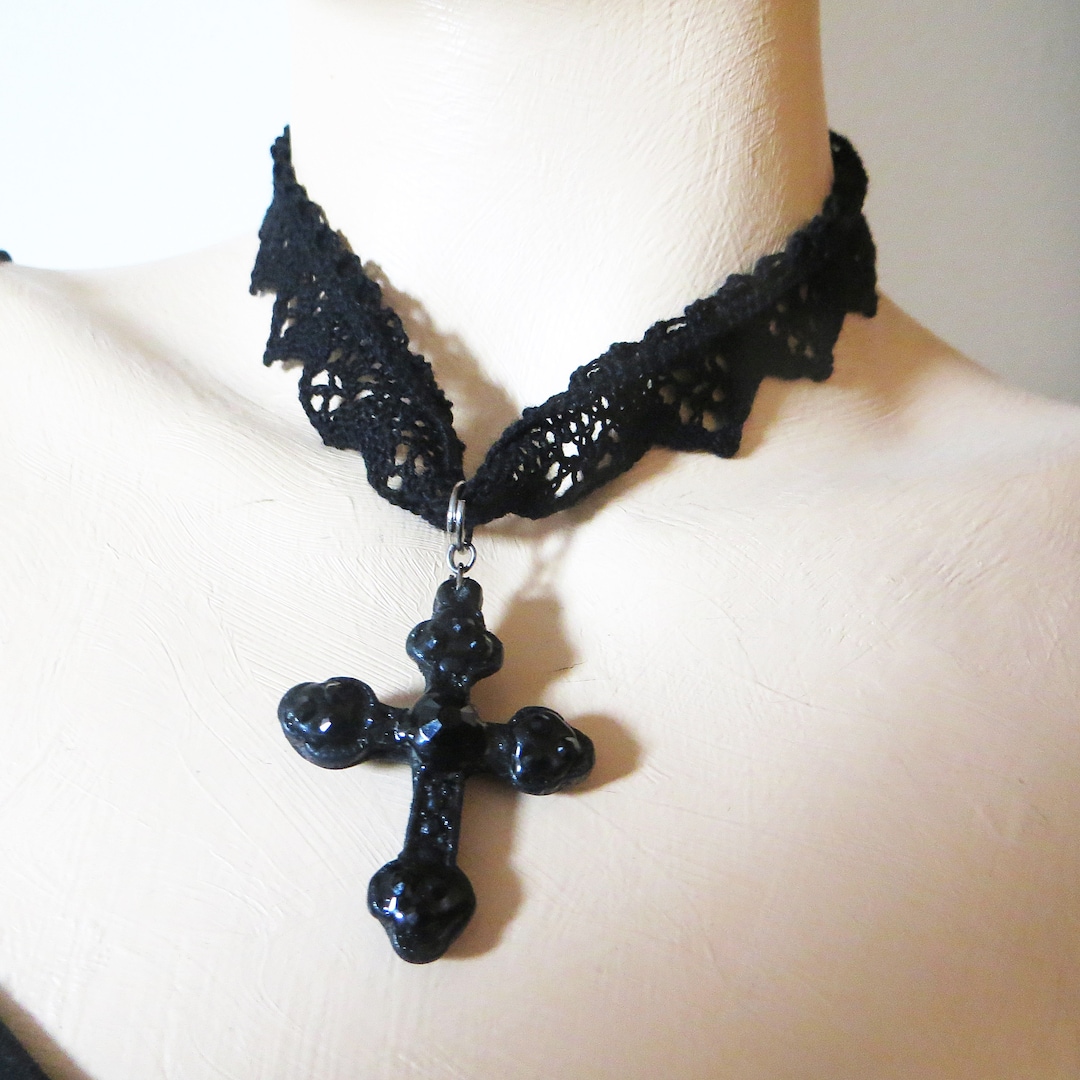 Gothic Style Cross on Black Lace Choker - Etsy