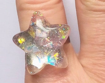 Sparkling pink shimmer star ring