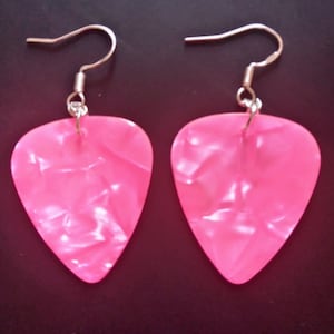 Hot pink pearl guitar picks earrings
