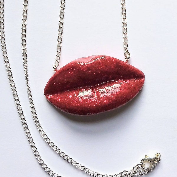 Red Lips Necklace Etsy