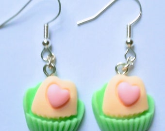 Kawaii heart cupcake earrings