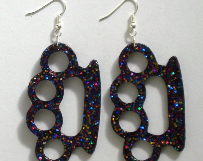 Multicolored Glitter Brass Knuckles Earrings Etsy