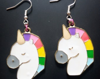 Unicorn head earrings with silver plated fishhook posts