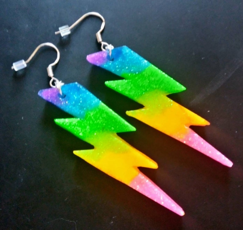 Neon rainbow glitter lightning flash earrings image 6