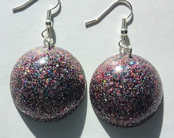 Multi coloured glitter disco ball earrings