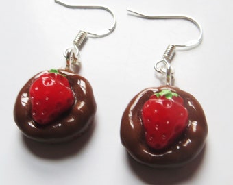 Strawberry and chocolate donut earrings