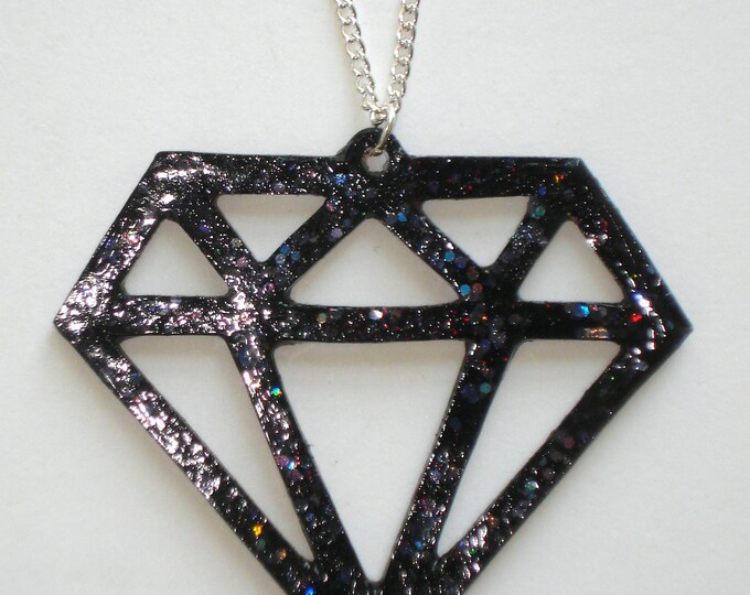Black Glitter Scene Girl Diamond Necklace Etsy