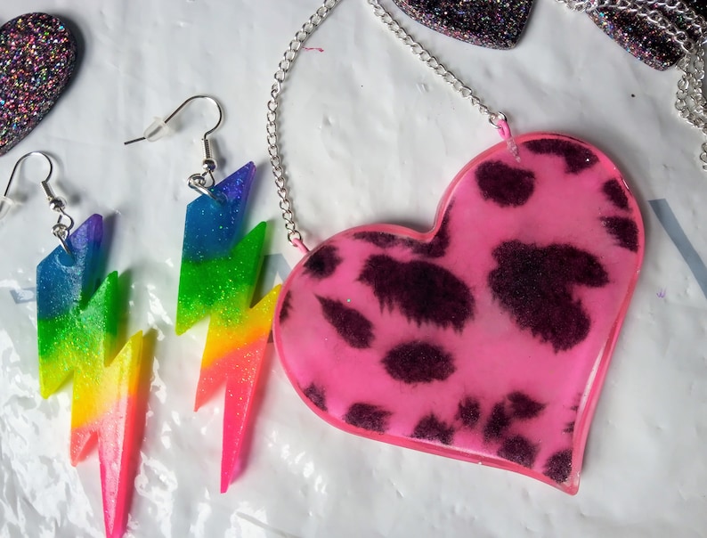 Neon rainbow glitter lightning flash earrings image 3