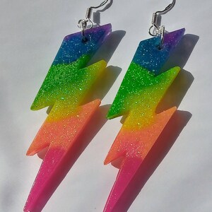 Neon rainbow glitter lightning flash earrings image 5