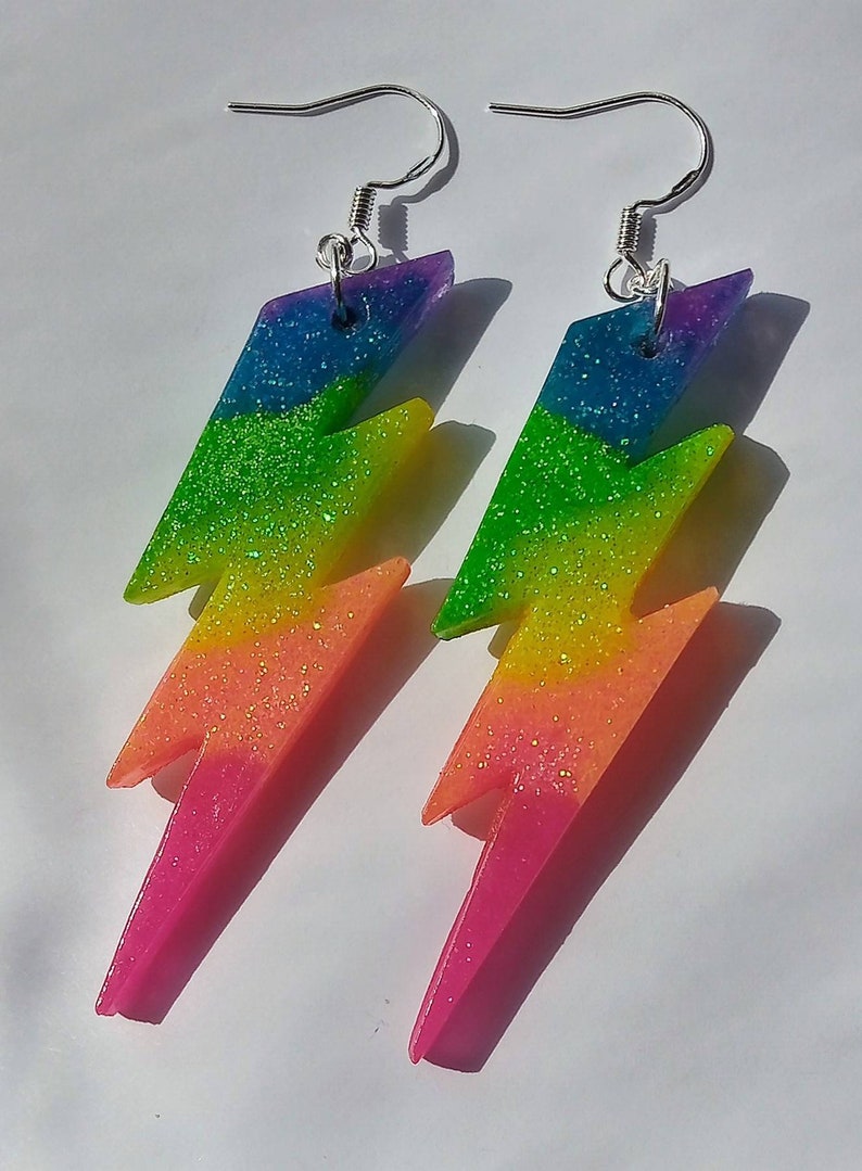 Neon rainbow glitter lightning flash earrings image 5