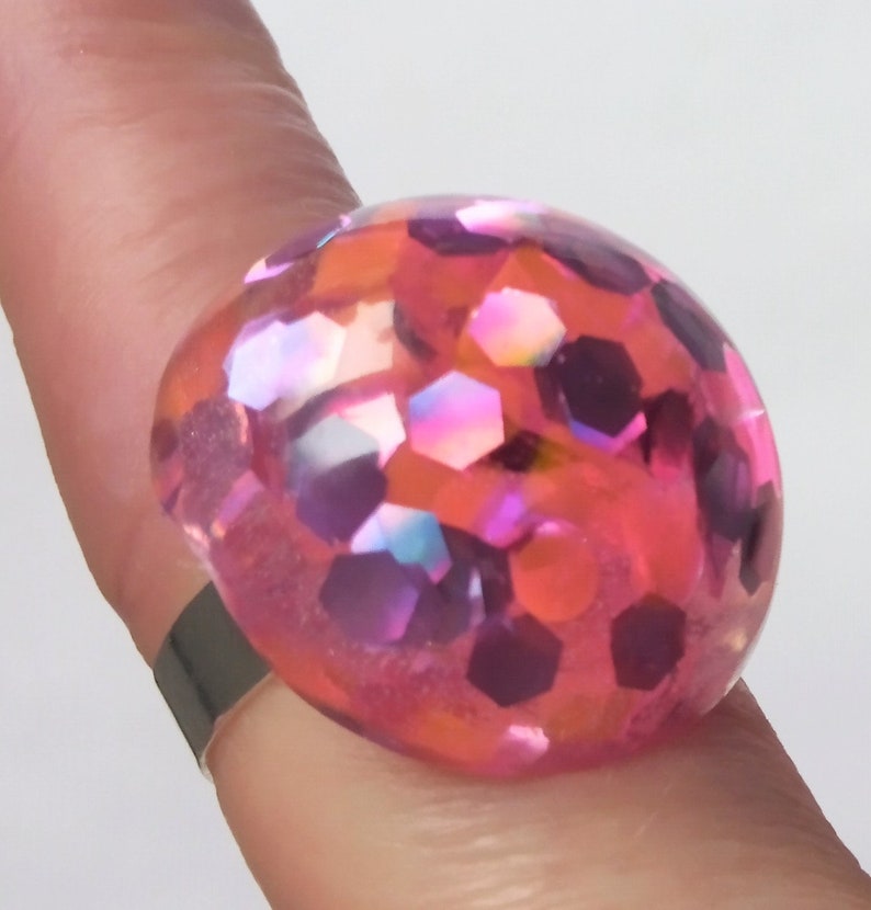 Pink disco ball shimmering glitzy bubble ring image 3