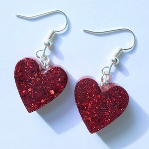 Glitter red hearts earrings