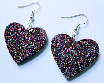Multi coloured glitter hearts earrings