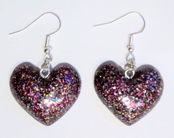 Multi-coloured glitter heart earrings